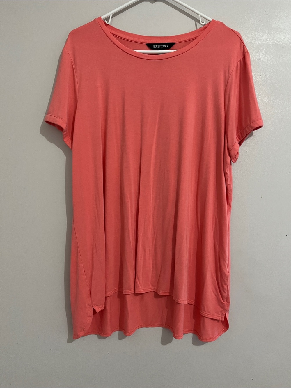 Ellen Tracy Coral-Pink Short Sleeve Round Neck Top stretchy XL women’s tee